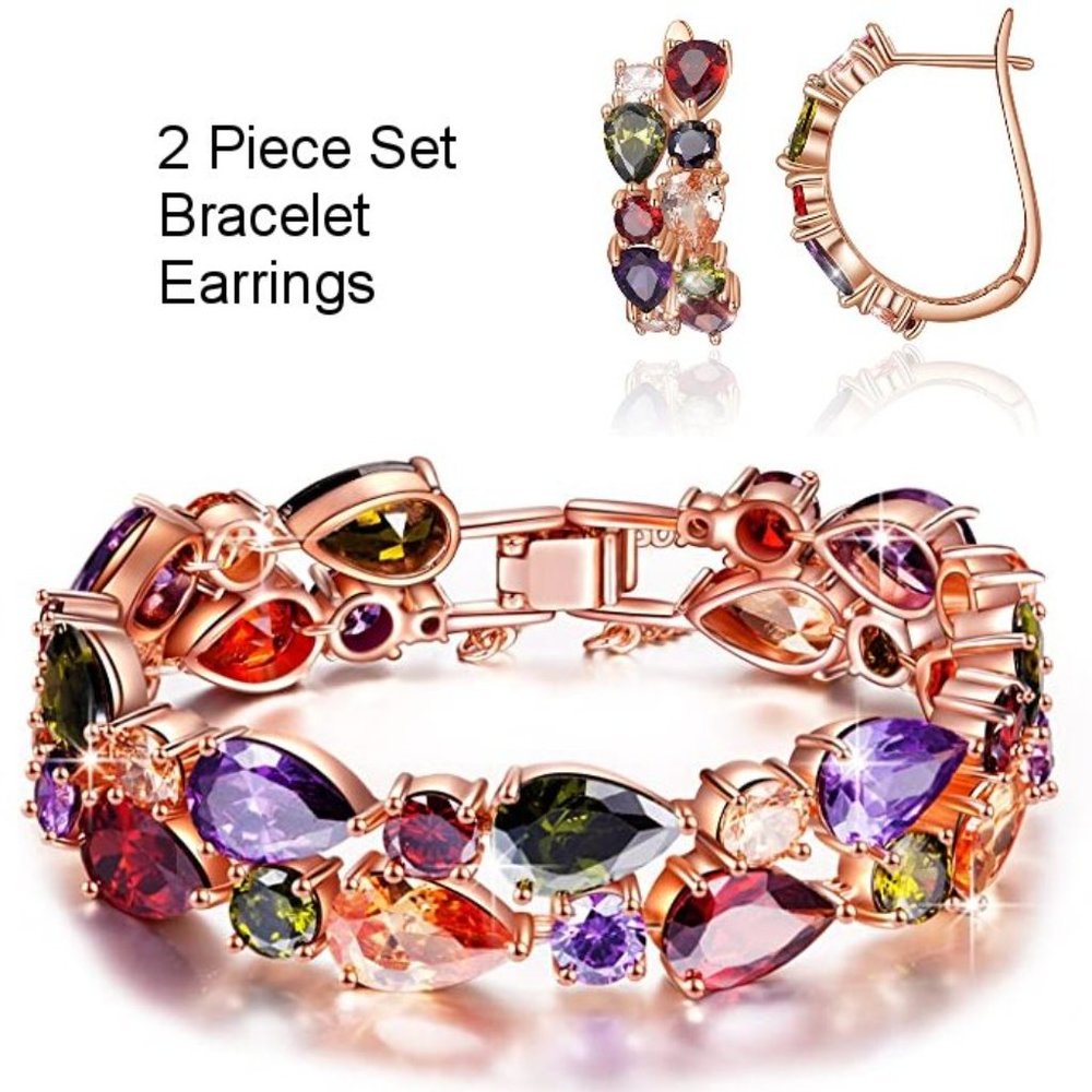 NEW Sparkling Bling Swarovski Crystal Multi Color Bracelet & Earrings Set